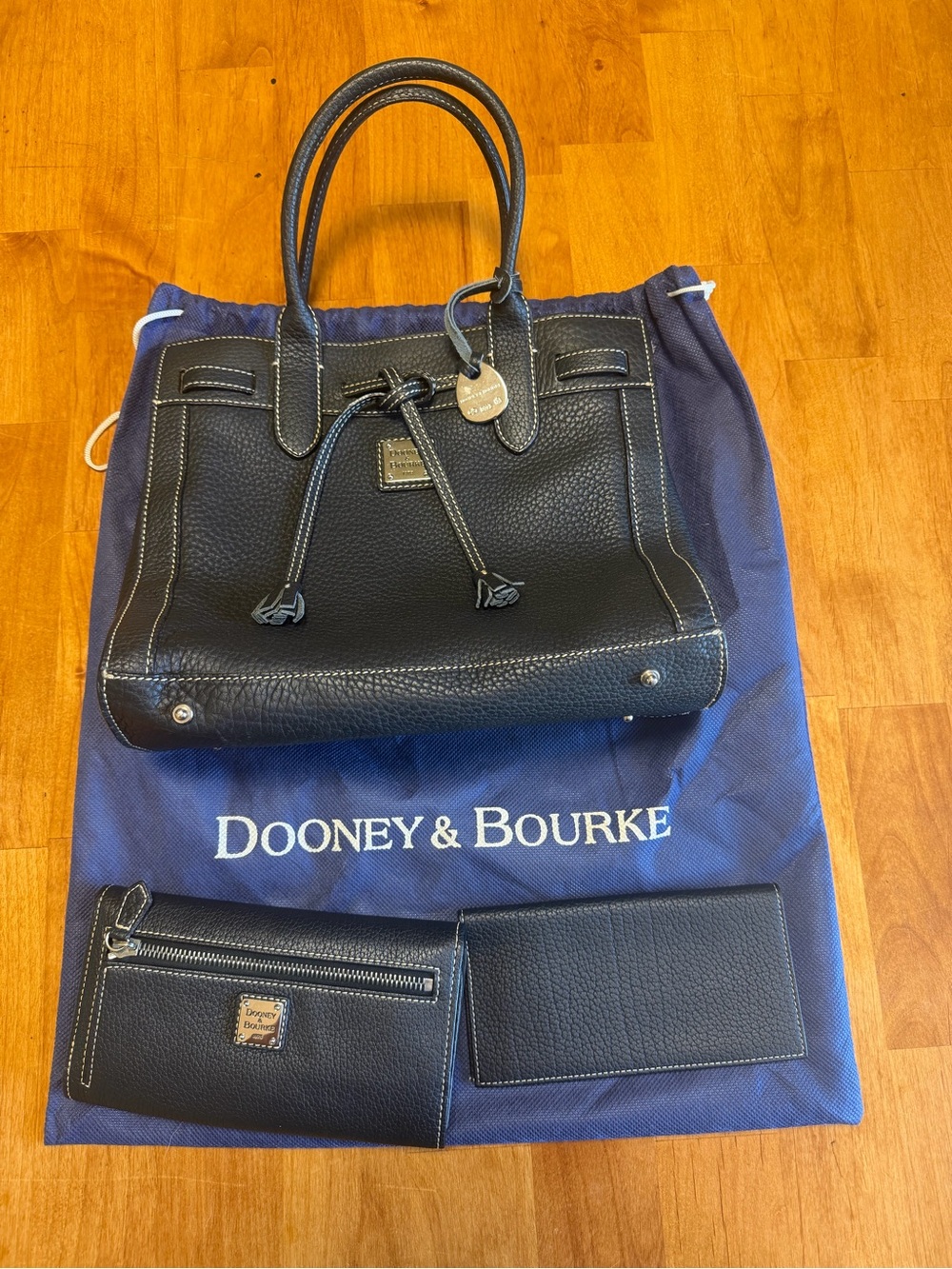 Dooney & Bourke Black Pebbled Leather Satchel with Navy Dust Bag